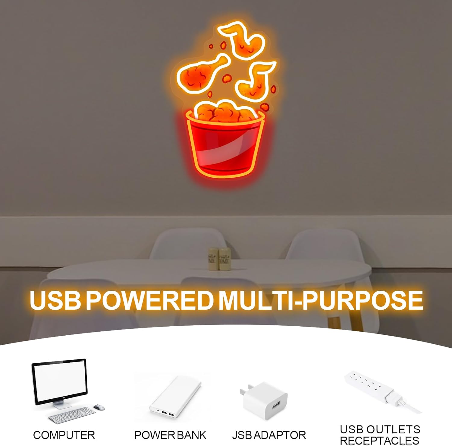Fried Chicken Neon Sign USB Di - Party Games Shop review and price
