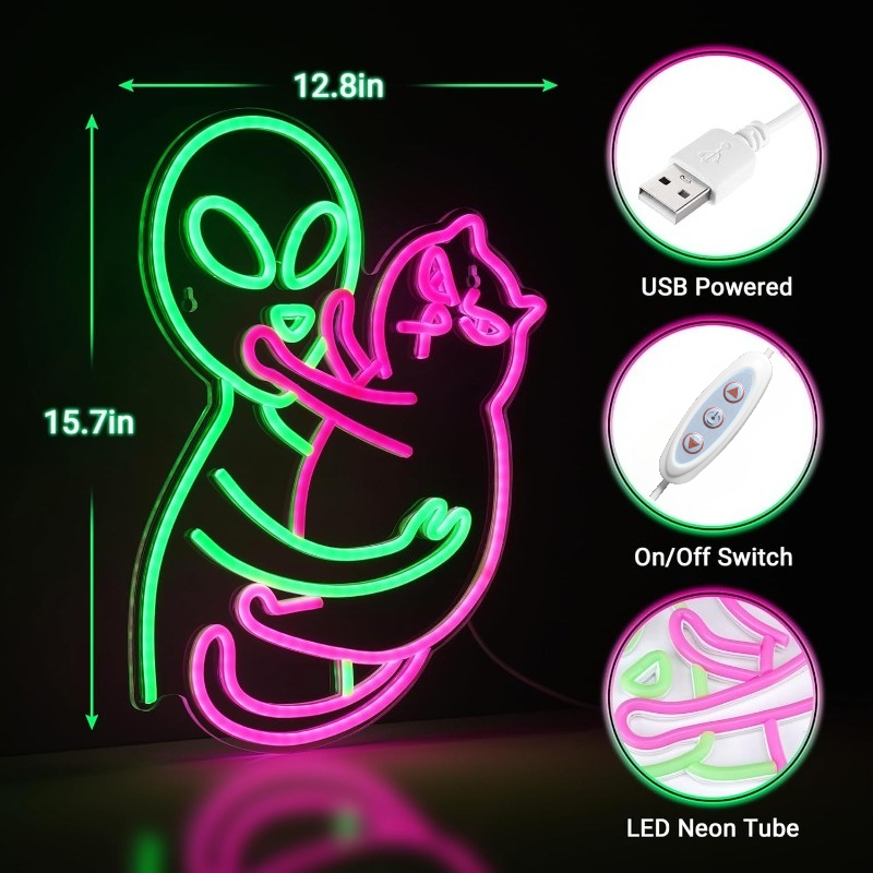 Alien Cat Neon Sign,Green Alie - Party Games Best review and price